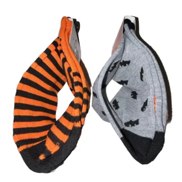 RIP Halloween Crew Socks 2 Pair Women 4-10 Gray Orange w Jack O'lantern Cat Bat - Picture 7 of 8